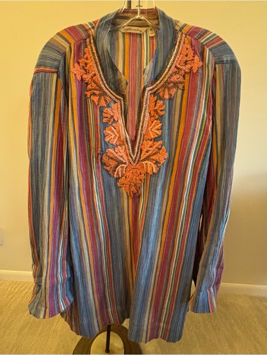Soft Surroundings Tops - Soft Surroundings  Striped Tunic with Intricate Beading